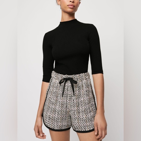 Maje Pants - Maje Contrast Tweed Pink High Waisted Shorts